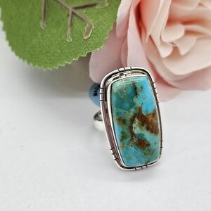Kingman Turquoise Rectangle Sterling Silver Ring